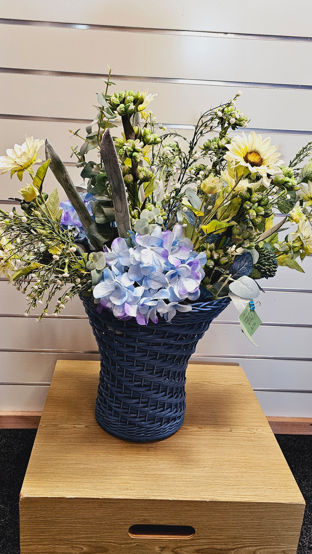 Blue Hydrangea Spring Arrangement in Blue Vase image 1