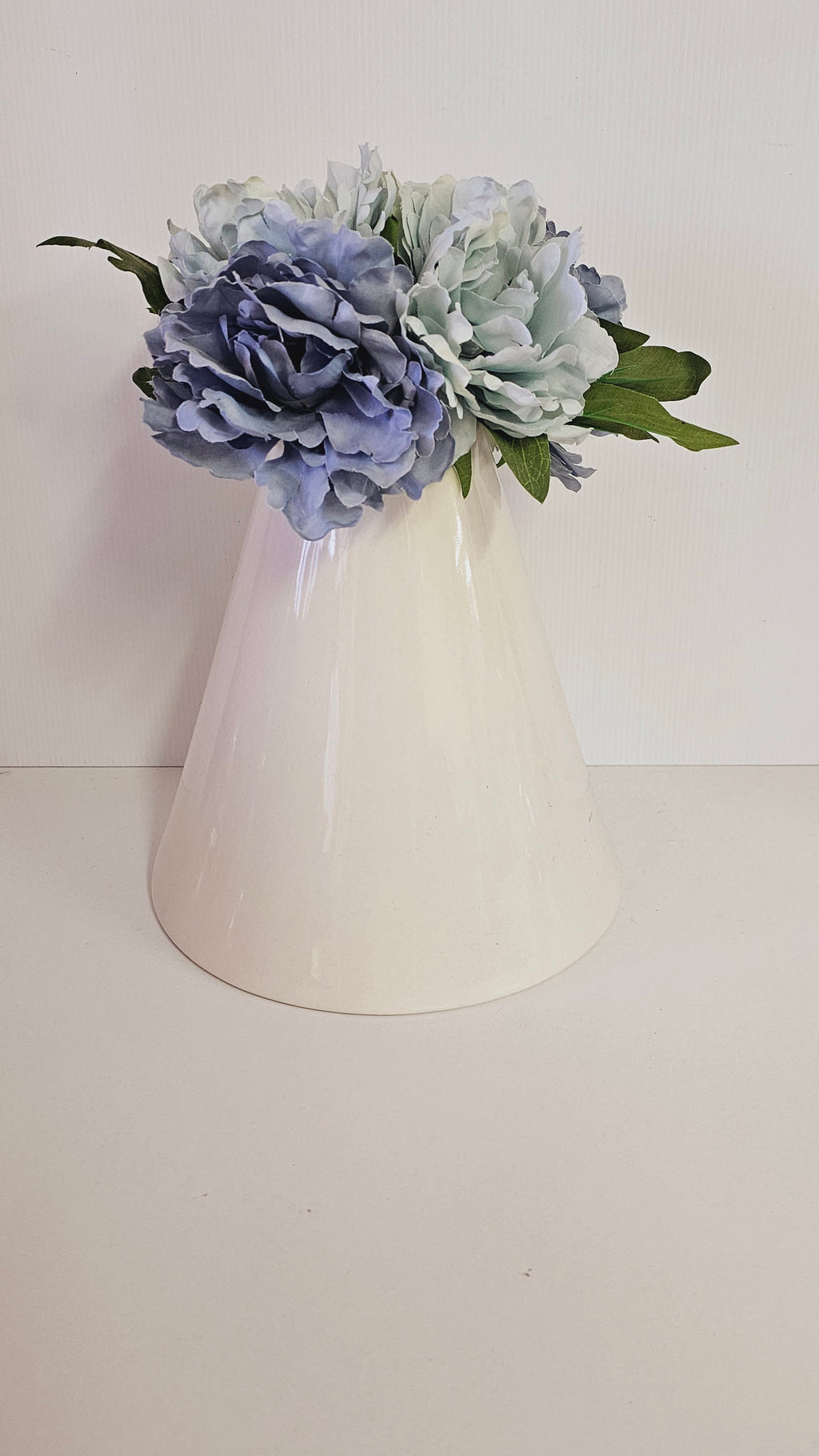 Cream Vase with Blue Peonies Floral Arrangement image 0