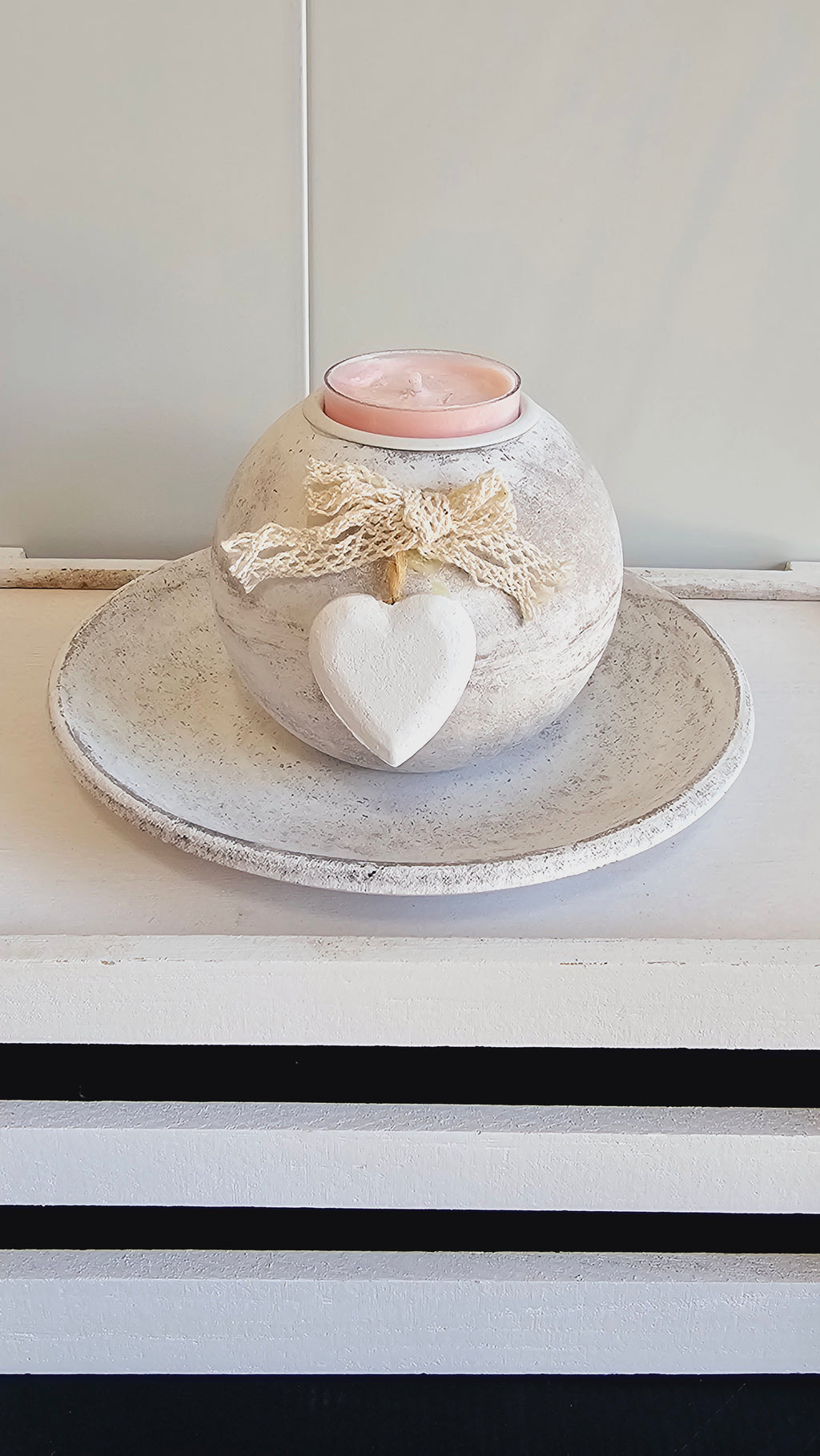 Shabby Chic Candle Holder with Pink Candle image 0