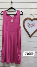 Scope Pink Sleeveless Dress with gathered front/deep pockets - 16
