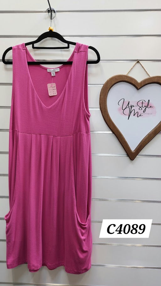 Scope Pink Sleeveless Dress with gathered front/deep pockets - 16