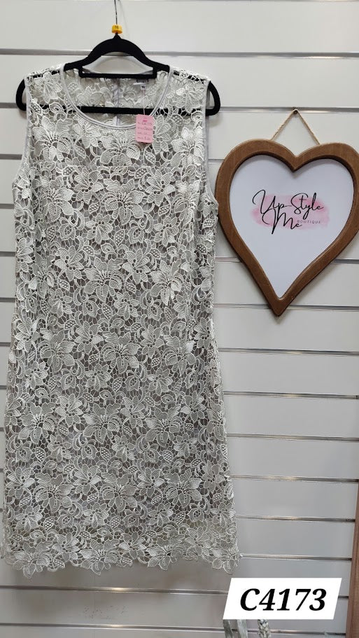 Allure Cream Lace Overlay Dress - 16