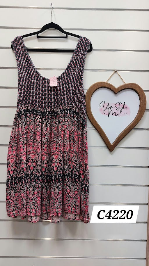 Ripcurl Pink/Black/Cream No sleeve dress - 10