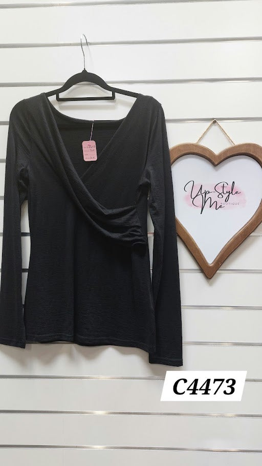 Black Long sleeve top with criss cross
