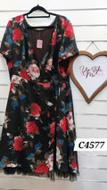 Black/Red Reversible Dress with Flowers & Dots