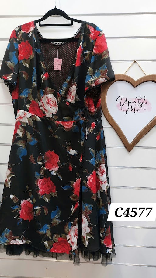 Black/Red Reversible Dress with Flowers & Dots