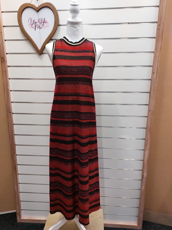 Dixie Red, Black, Purple and Gold 52% viscose Sleeveless shiny dress - S