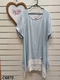 Studio Curve Baby Blue/White Double layered tunic, short sleeves, buttons, cap sleeves - 22