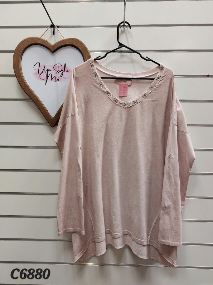 Donna Donna Blush Pink V Neck Tunic -18-20