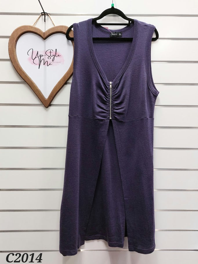 Verity Purple Wool Blend Long Over Top Short Sleeve, ZipDown Bust - XL