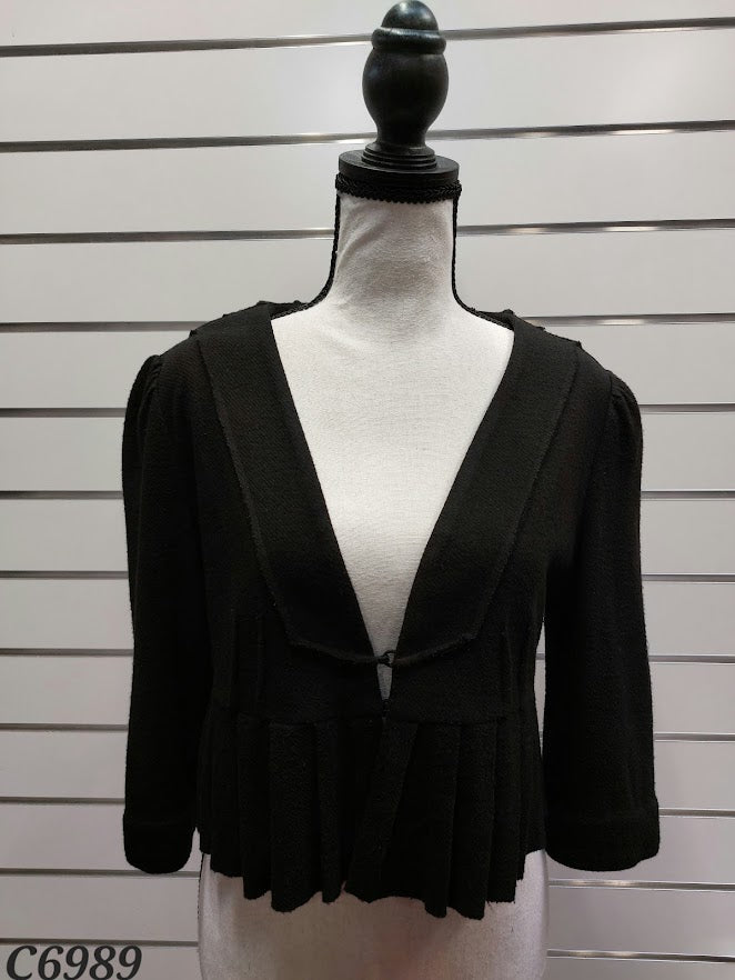 David Pond Black Knit Bolero Pleated at the back, Long Sleeve Cropped Length - 12