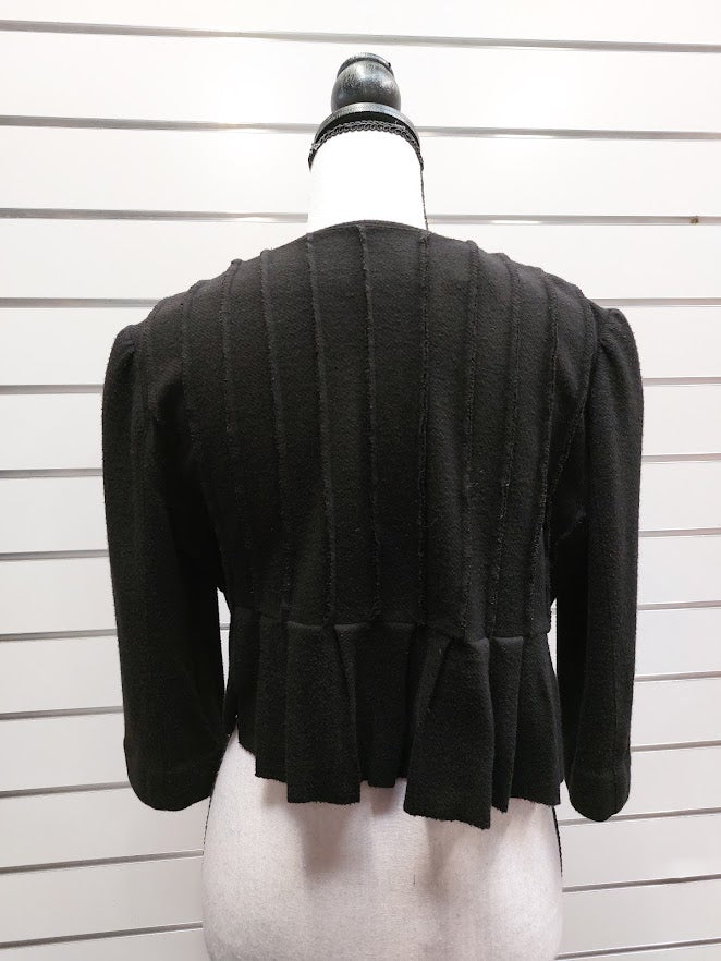 David Pond Black Knit Bolero Pleated at the back, Long Sleeve Cropped Length - 12