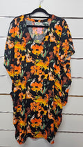 Freez Black Orange Bright Orange Short Sleeve Oversized Dress - MED