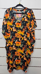 Freez Black Orange Bright Orange Short Sleeve Oversized Dress - MED