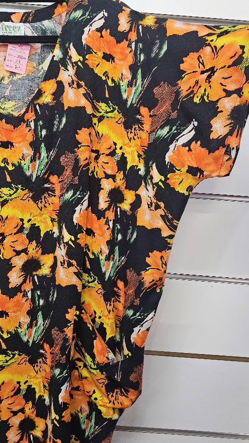 Freez Black Orange Bright Orange Short Sleeve Oversized Dress - MED