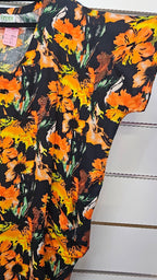 Freez Black Orange Bright Orange Short Sleeve Oversized Dress - MED
