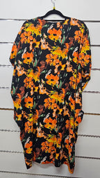 Freez Black Orange Bright Orange Short Sleeve Oversized Dress - MED