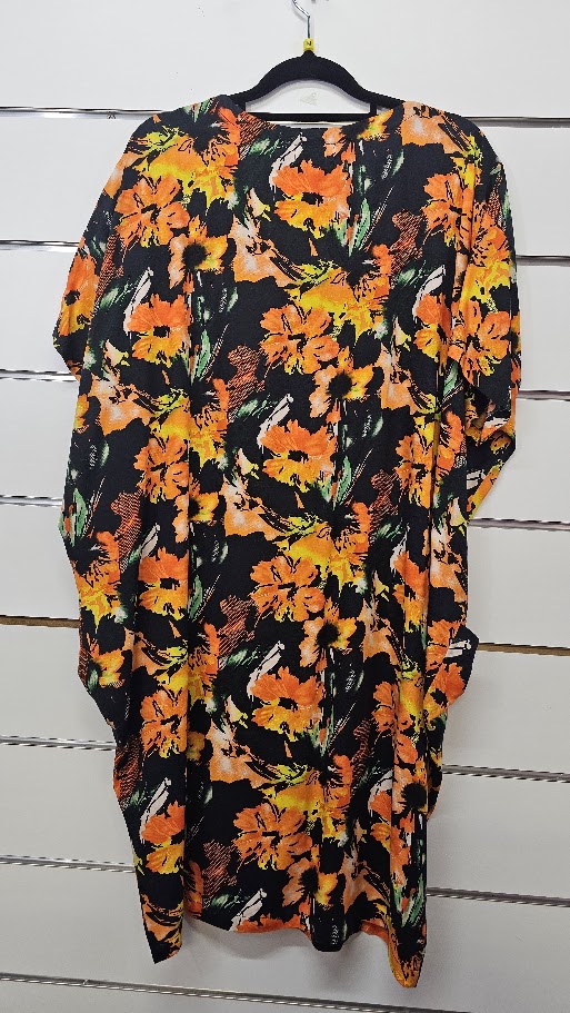Freez Black Orange Bright Orange Short Sleeve Oversized Dress - MED