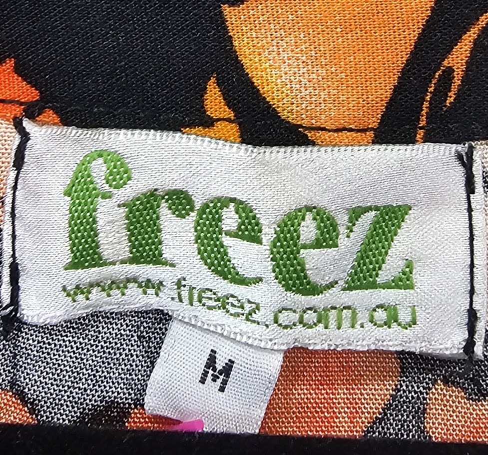 Freez Black Orange Bright Orange Short Sleeve Oversized Dress - MED