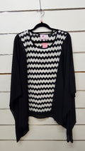 Charlo Black White Chiffon Top with Z Patterned Insert - SM
