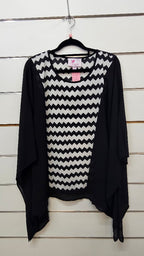 Charlo Black White Chiffon Top with Z Patterned Insert - SM
