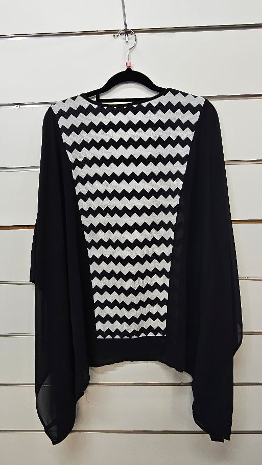 Charlo Black White Chiffon Top with Z Patterned Insert - SM