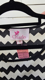 Charlo Black White Chiffon Top with Z Patterned Insert - SM
