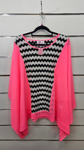 Charlo Neon Pink Black White Chiffon Top with Black White Z Design Insert - SM