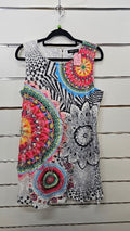 Caroline Morgan Multi Colour Lined Sleeveless Dress with Multi Coloured Overlay - 12
