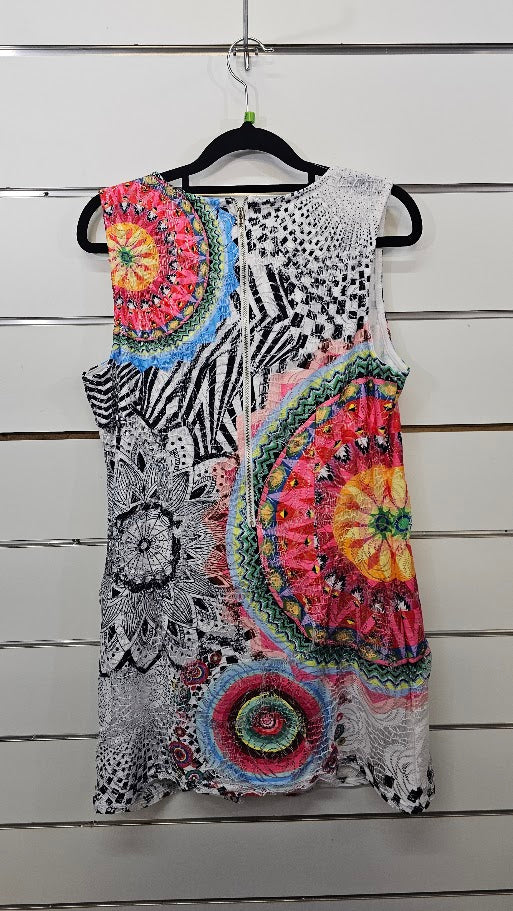 Caroline Morgan Multi Colour Lined Sleeveless Dress with Multi Coloured Overlay - 12