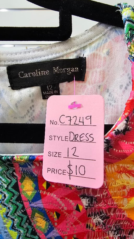 Caroline Morgan Multi Colour Lined Sleeveless Dress with Multi Coloured Overlay - 12
