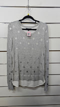 Whistle Light Grey Silver Dots Knitted Jumper with Chiffon Insert Bottom - MED