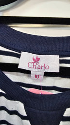 Charlo Navy White Floral Top with Floral Inserts on Sleeves - 10