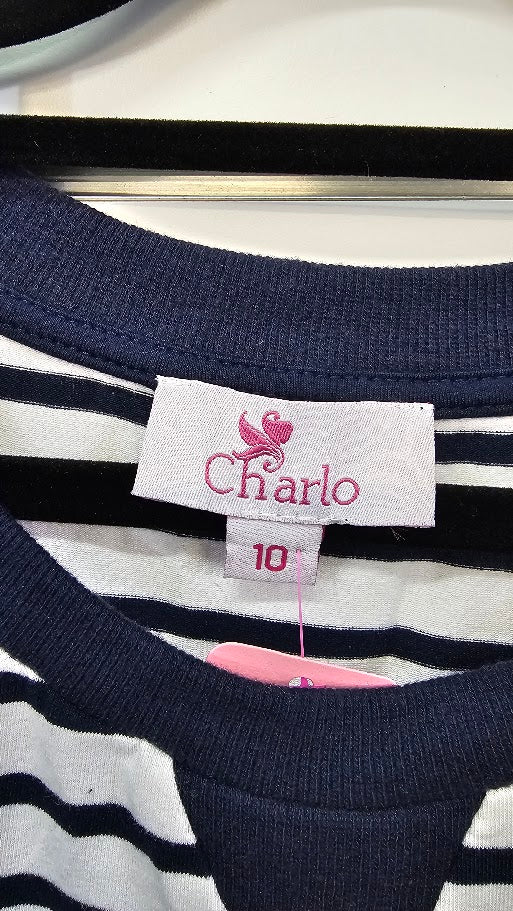 Charlo Navy White Floral Top with Floral Inserts on Sleeves - 10