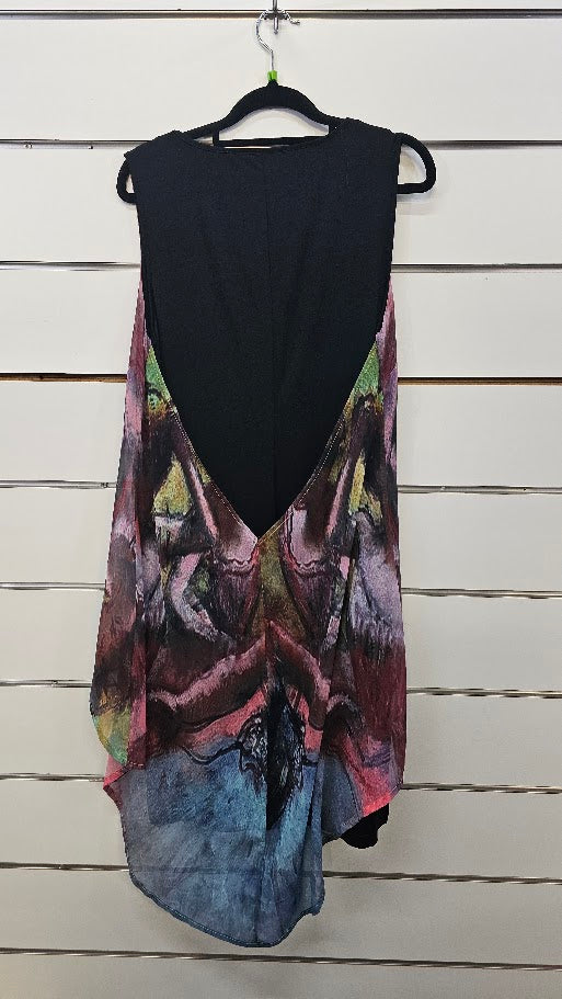 Boo Radley Black Cotton Dress with Multi Coloured Overlay - 12