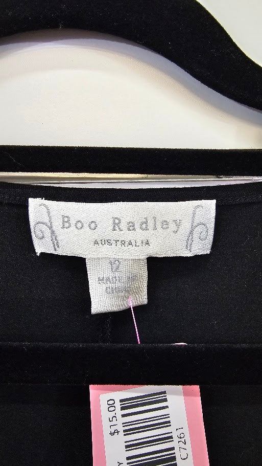 Boo Radley Black Cotton Dress with Multi Coloured Overlay - 12