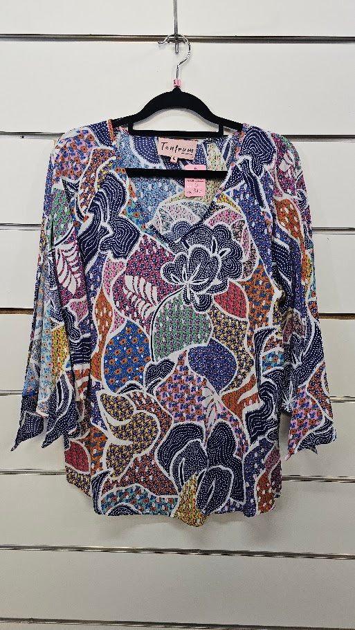 Tantrum Multi Colour 3/4 Sleeve Top with Bell Cuff and Split - 10