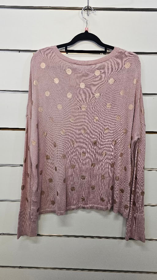 Whistle Pink Rose Gold Dots Knit Jumper - S