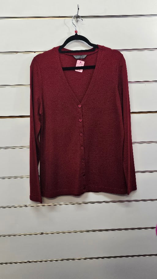 Jacqui E Burgundy Sweater Cardigan L/S Button - L
