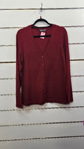 Jacqui E Burgundy Sweater Cardigan L/S Button - L