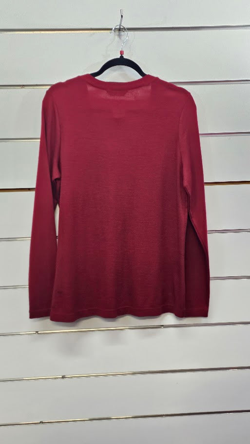 Jacqui E Burgundy Sweater Cardigan L/S Button - L