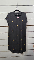Anthem Grey Gold Dots Short Sleeve Knit Dress - MED