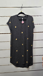 Anthem Grey Gold Dots Short Sleeve Knit Dress - MED