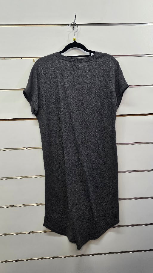 Anthem Grey Gold Dots Short Sleeve Knit Dress - MED