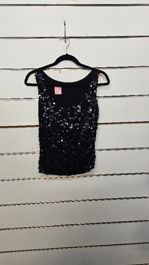 Black Singlet with Large Sequins All Over - S