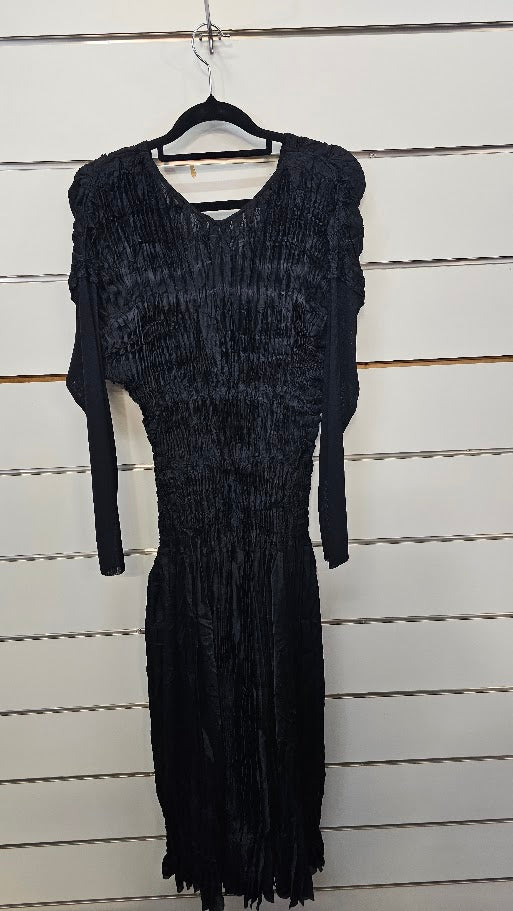Issy Mayake Black L/S Pleated and Ruched Maxi Dress - 3