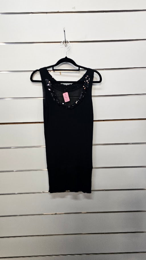 Black Sleeveless Top with Sequins Around Collar - S