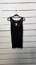 Black Sleeveless Top with Sequins Around Collar - S