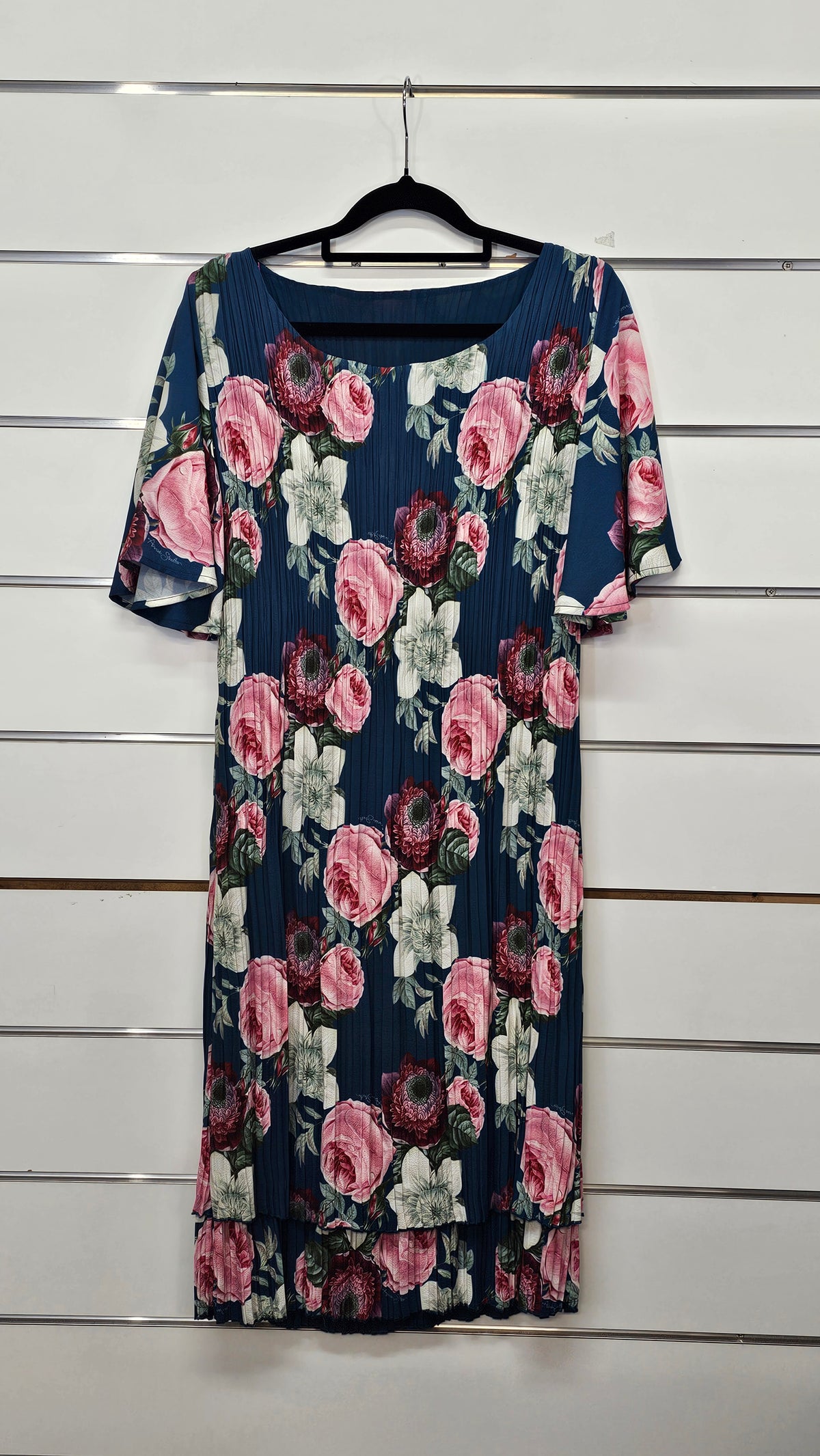 Annah Stretton Teal Floral Layered Dress Short Sleeve - M