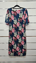 Annah Stretton Teal Floral Layered Dress Short Sleeve - M